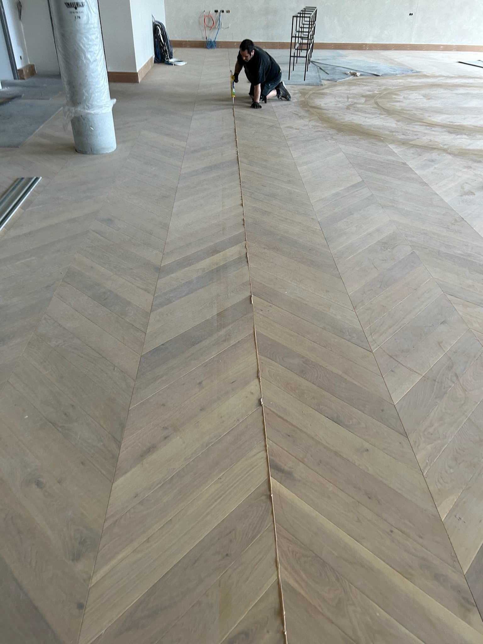 Herringbone timber floor laid by New Crescent